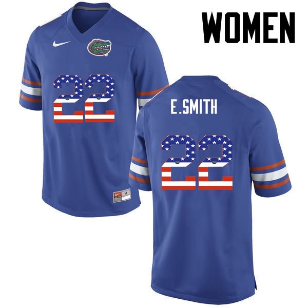 Women's NCAA Florida Gators Emmitt Smith #22 Stitched Authentic USA Flag Fashion Nike Blue College Football Jersey EMH1765MI